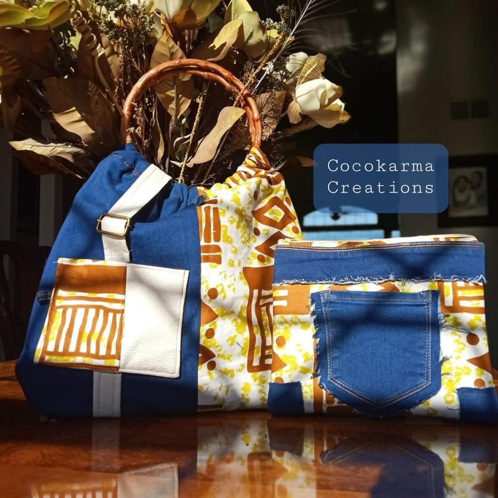 Denim and African print Purse and matching  clutch